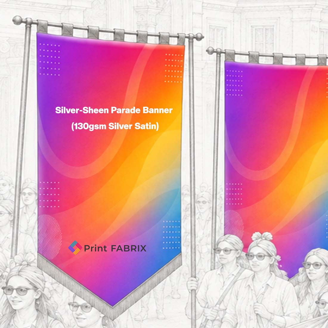 Silver-Sheen Parade Banner (130gsm Silver Satin)