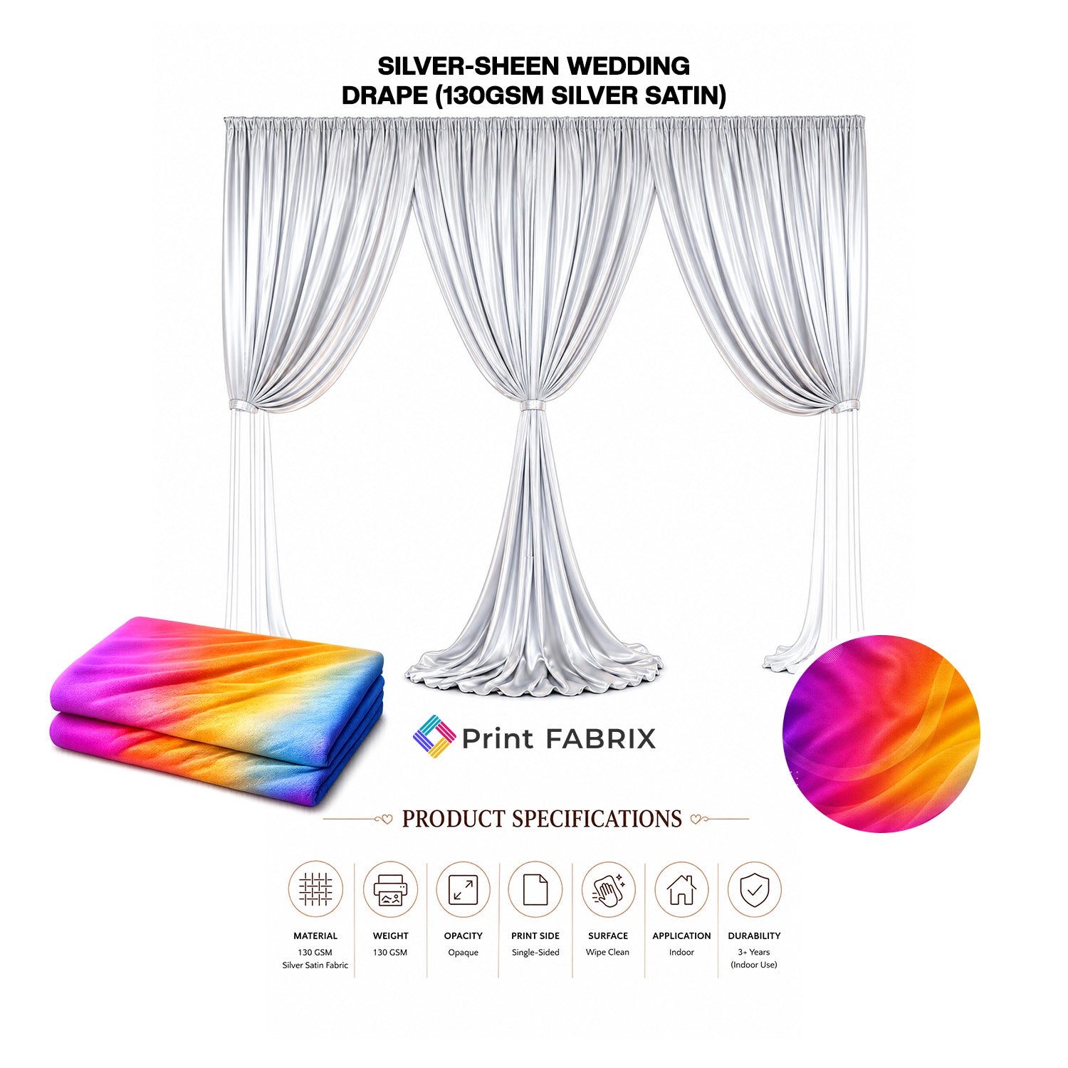 Silver-Sheen Wedding Drape (130gsm Silver Satin)