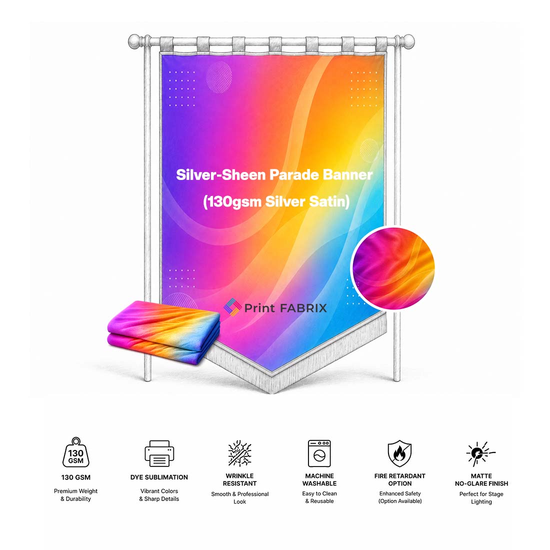 Silver-Sheen Parade Banner (130gsm Silver Satin)