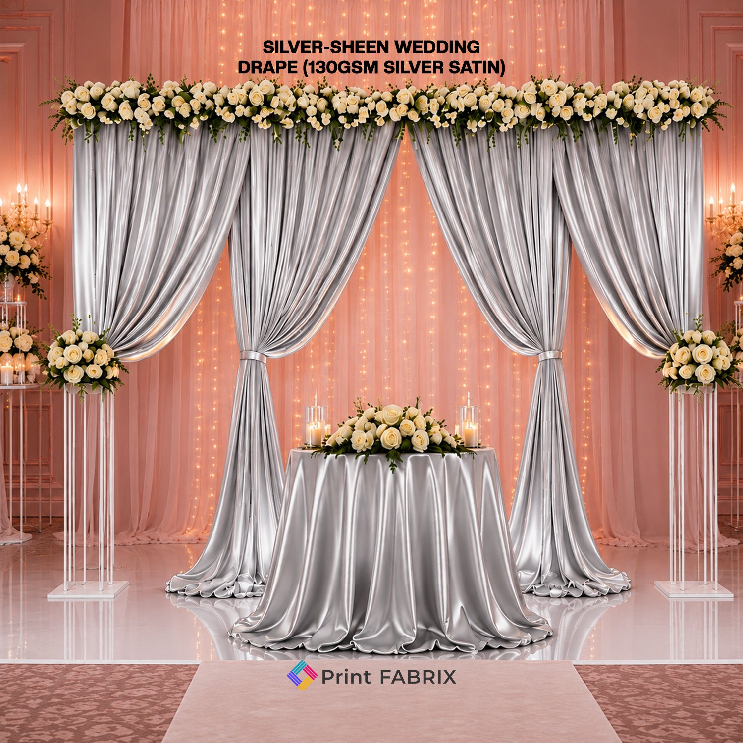 Silver-Sheen Wedding Drape (130gsm Silver Satin)