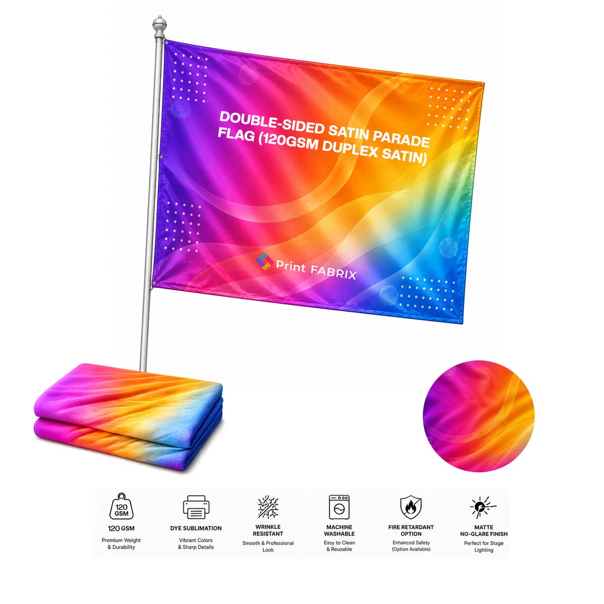 Double-Sided Satin Parade Flag (120gsm Duplex Satin)