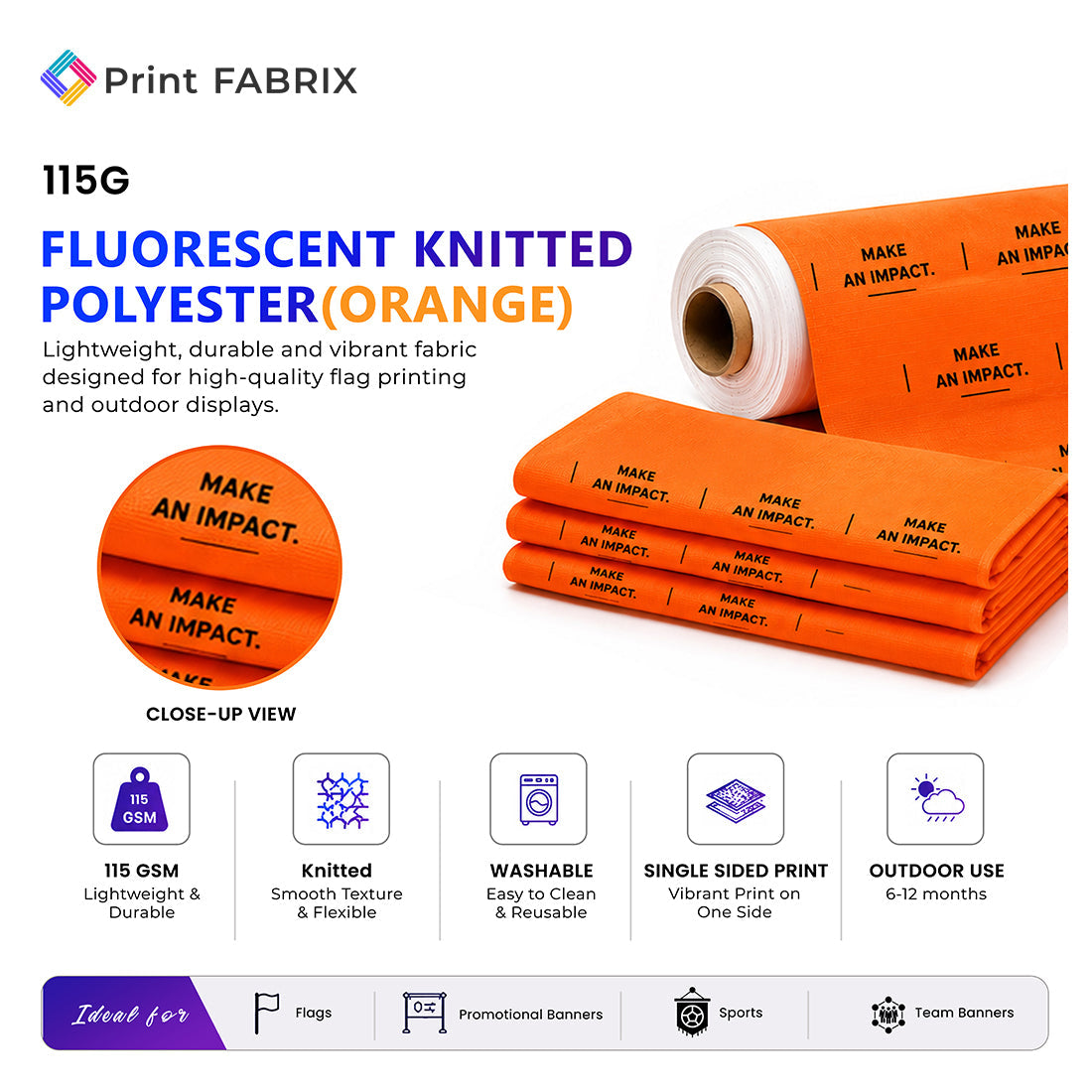 115gsm Fluorescent Orange Knitted Polyester fabric details