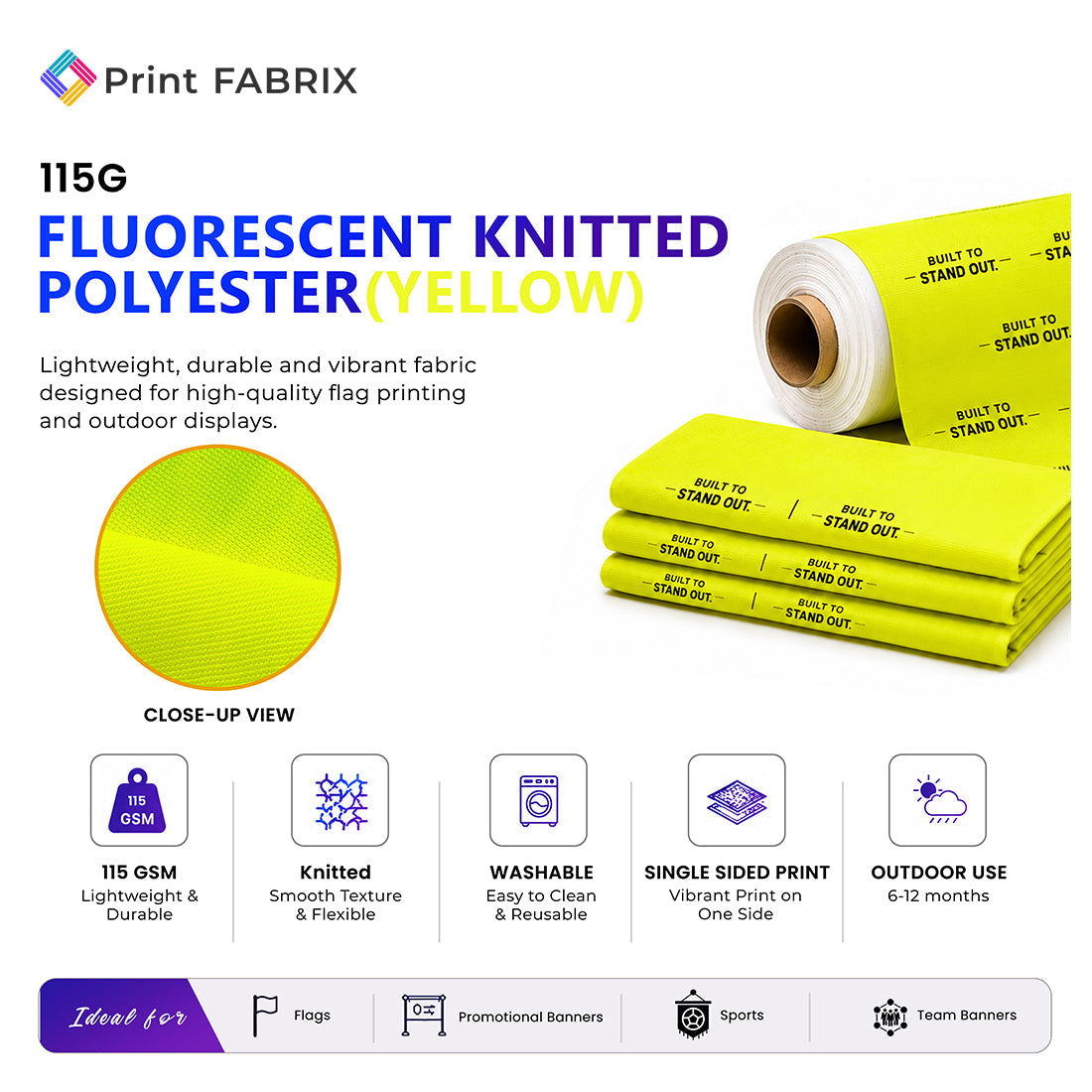 115gsm Fluorescent Yellow Knitted Polyester fabric details