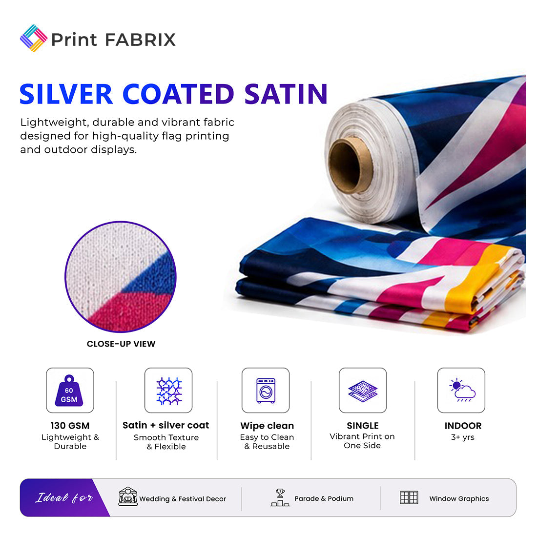 130gsm Silver-Coated Satin fabric details