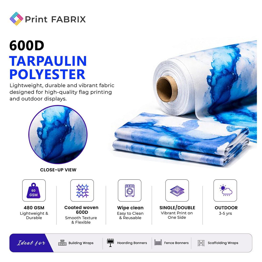 600D Tarpaulin Polyester (480gsm) fabric details